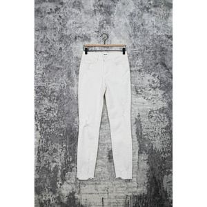 Paige Denim Hoxton Ankle White Distress Raw Hem Skinny Jeans Size 26